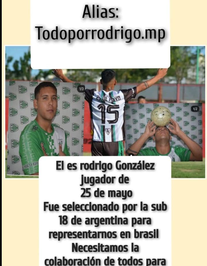 Un joven de Altos de San Lorenzo fue convocado a la Sub 18 y lanzan una colecta para que pueda viajar a Brasil